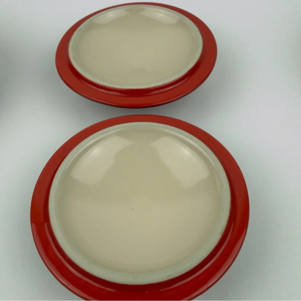 Le Creuset Cerise Red 8 oz Mini Round Cocotte Stoneware Set of 2 New